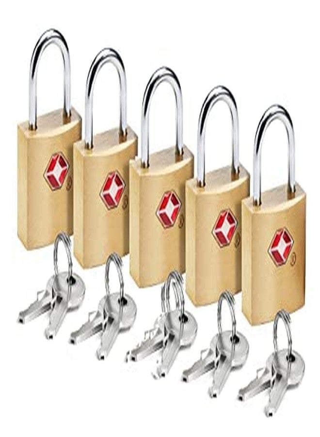 SHB TSA Approved Brass Mini Padlock, Brass Luggage Locks, Brass Lock with Key for Gym Locker, Backpack (Pack of 5) - Image 1